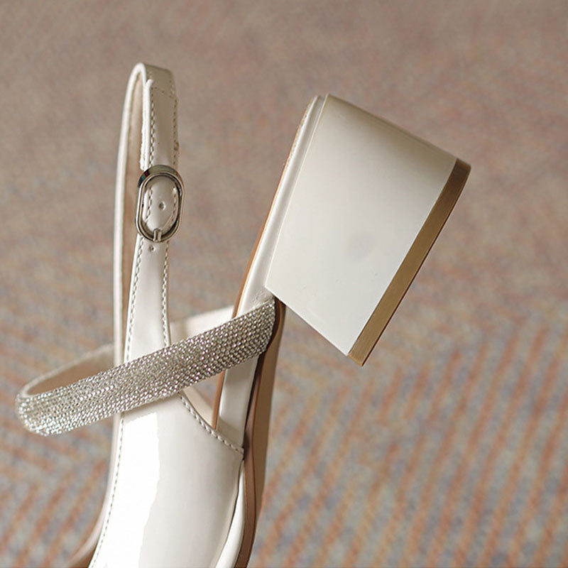 Diamond Women's Sandals Thick Heel Square Head Classic Female Mary Jane 2022 New Design Elegant Shallow Mouth Lady Single Shoes