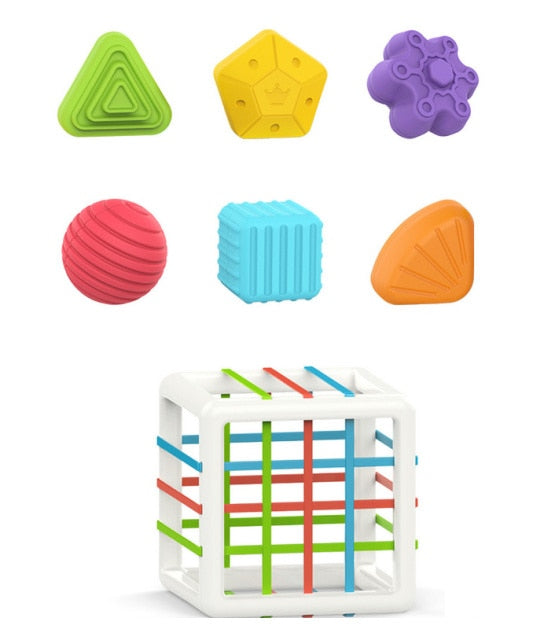 Baby Shape Sorting Toy motor skill tactile touch toy 10 months to 3 years InnyBin soft cube montessori educational toys