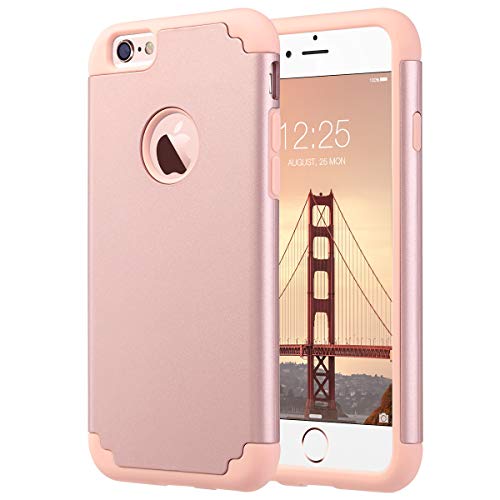 ULAK iPhone 6S Case, iPhone 6 Case, Slim Fit Dual Layer Soft Silicone & Hard Back Cover Bumper Protective Shock-Absorption & Anti-Scratch Case for Apple iPhone 6/6S 4.7 inch, Rose Gold