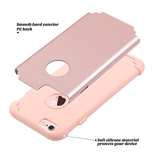 ULAK iPhone 6S Case, iPhone 6 Case, Slim Fit Dual Layer Soft Silicone & Hard Back Cover Bumper Protective Shock-Absorption & Anti-Scratch Case for Apple iPhone 6/6S 4.7 inch, Rose Gold