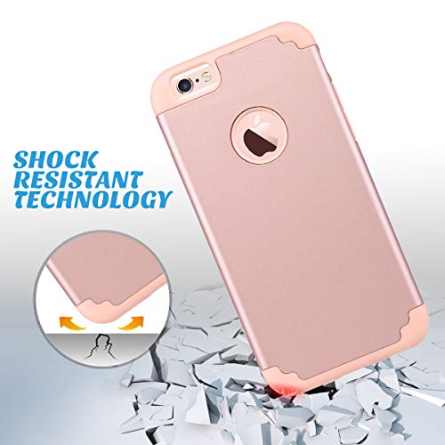 ULAK iPhone 6S Case, iPhone 6 Case, Slim Fit Dual Layer Soft Silicone & Hard Back Cover Bumper Protective Shock-Absorption & Anti-Scratch Case for Apple iPhone 6/6S 4.7 inch, Rose Gold