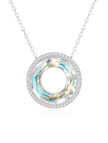 LOUISA SECRET Necklace Women's 925 Sterling Silver Eternal Love Round Crystal Pendant 45 cm Adjustable Women Jewellery for Her Girlfriend Mother's Day Anniversary Christmas Valentine's Day Birthday Gifts