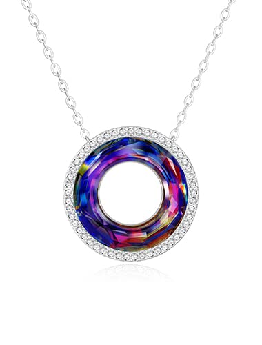 LOUISA SECRET Necklace Women's 925 Sterling Silver Eternal Love Round Crystal Pendant 45 cm Adjustable Women Jewellery for Her Girlfriend Mother's Day Anniversary Christmas Valentine's Day Birthday Gifts