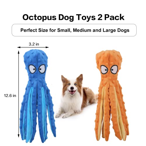 CPYOSN Dog Squeaky Toys Octopus - No Stuffing Crinkle Plush Dog Toys for Puppy Teething, Durable Interactive Dog Chew Toys for Small, Medium and Large Dogs Training and Reduce Boredom, 2 Pack