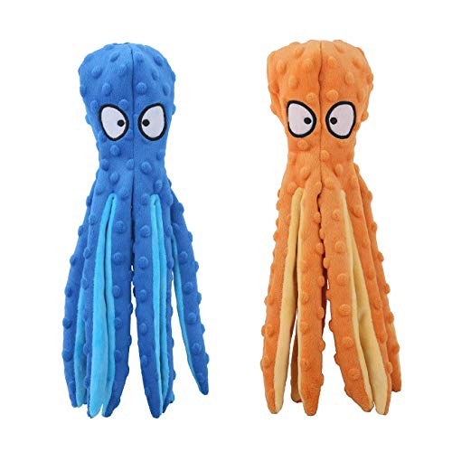 CPYOSN Dog Squeaky Toys Octopus - No Stuffing Crinkle Plush Dog Toys for Puppy Teething, Durable Interactive Dog Chew Toys for Small, Medium and Large Dogs Training and Reduce Boredom, 2 Pack