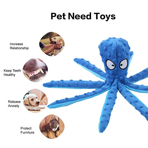 CPYOSN Dog Squeaky Toys Octopus - No Stuffing Crinkle Plush Dog Toys for Puppy Teething, Durable Interactive Dog Chew Toys for Small, Medium and Large Dogs Training and Reduce Boredom, 2 Pack