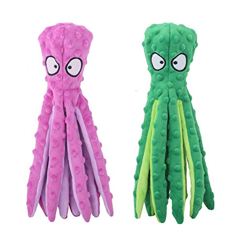 CPYOSN Dog Squeaky Toys Octopus - No Stuffing Crinkle Plush Dog Toys for Puppy Teething, Durable Interactive Dog Chew Toys for Small, Medium and Large Dogs Training and Reduce Boredom, 2 Pack