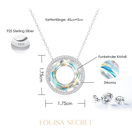 LOUISA SECRET Necklace Women's 925 Sterling Silver Eternal Love Round Crystal Pendant 45 cm Adjustable Women Jewellery for Her Girlfriend Mother's Day Anniversary Christmas Valentine's Day Birthday Gifts