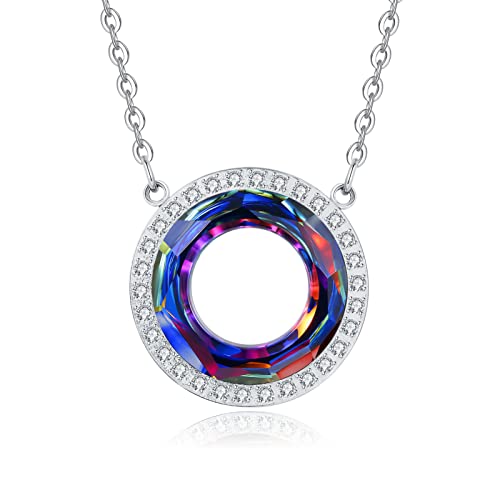 LOUISA SECRET Necklace Women's 925 Sterling Silver Eternal Love Round Crystal Pendant 45 cm Adjustable Women Jewellery for Her Girlfriend Mother's Day Anniversary Christmas Valentine's Day Birthday Gifts