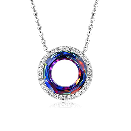 LOUISA SECRET Necklace Women's 925 Sterling Silver Eternal Love Round Crystal Pendant 45 cm Adjustable Women Jewellery for Her Girlfriend Mother's Day Anniversary Christmas Valentine's Day Birthday Gifts