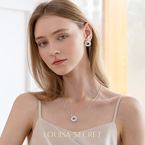 LOUISA SECRET Necklace Women's 925 Sterling Silver Eternal Love Round Crystal Pendant 45 cm Adjustable Women Jewellery for Her Girlfriend Mother's Day Anniversary Christmas Valentine's Day Birthday Gifts