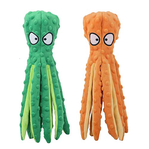 CPYOSN Dog Squeaky Toys Octopus - No Stuffing Crinkle Plush Dog Toys for Puppy Teething, Durable Interactive Dog Chew Toys for Small, Medium and Large Dogs Training and Reduce Boredom, 2 Pack