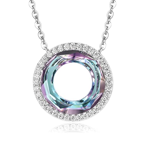 LOUISA SECRET Necklace Women's 925 Sterling Silver Eternal Love Round Crystal Pendant 45 cm Adjustable Women Jewellery for Her Girlfriend Mother's Day Anniversary Christmas Valentine's Day Birthday Gifts