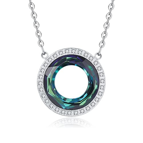 LOUISA SECRET Necklace Women's 925 Sterling Silver Eternal Love Round Crystal Pendant 45 cm Adjustable Women Jewellery for Her Girlfriend Mother's Day Anniversary Christmas Valentine's Day Birthday Gifts