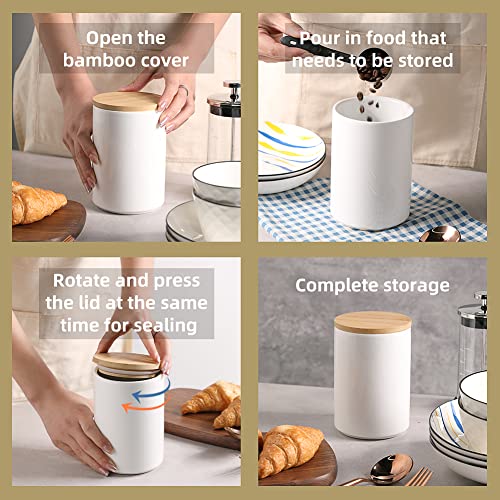 Sweejar Ceramic Canisters, Food Storage Jar Set with Airtight Seal Wooden Lid, Stackable Containers for Kitchen Counter, Ground Coffee, Flour, Sugar, Salt, Cookie, Dog Treats, Herbs, Candy and More - Set of 4 (Black)