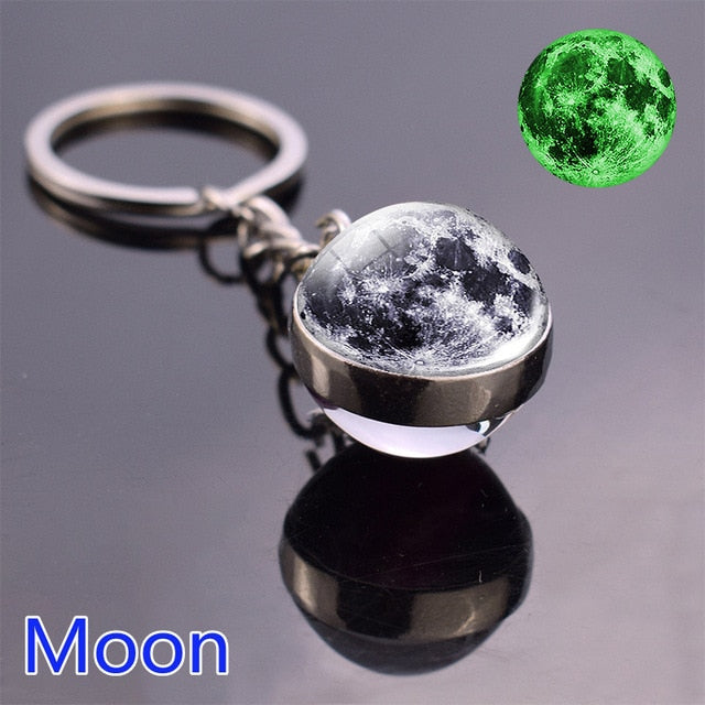 Glow In The Dark Solar System Planet Keyring Galaxy Nebula Luminous Keychain Moon Earth Sun Double Side Glass Ball Key Chain