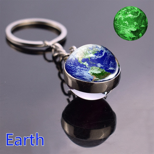 Glow In The Dark Solar System Planet Keyring Galaxy Nebula Luminous Keychain Moon Earth Sun Double Side Glass Ball Key Chain