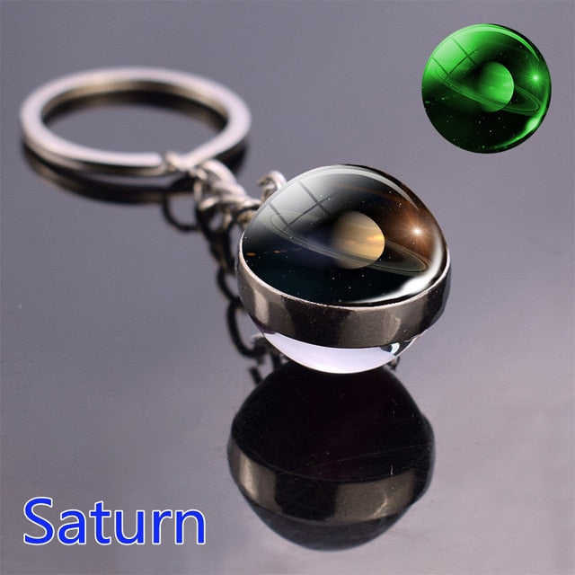 Glow In The Dark Solar System Planet Keyring Galaxy Nebula Luminous Keychain Moon Earth Sun Double Side Glass Ball Key Chain