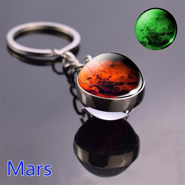 Glow In The Dark Solar System Planet Keyring Galaxy Nebula Luminous Keychain Moon Earth Sun Double Side Glass Ball Key Chain