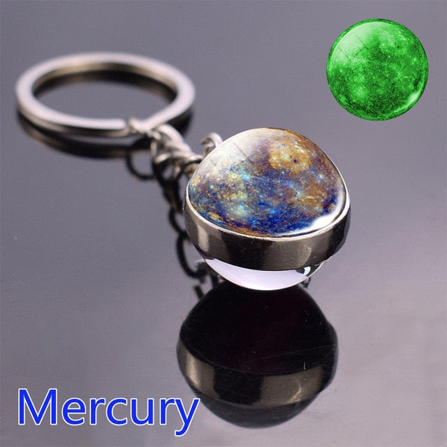 Glow In The Dark Solar System Planet Keyring Galaxy Nebula Luminous Keychain Moon Earth Sun Double Side Glass Ball Key Chain