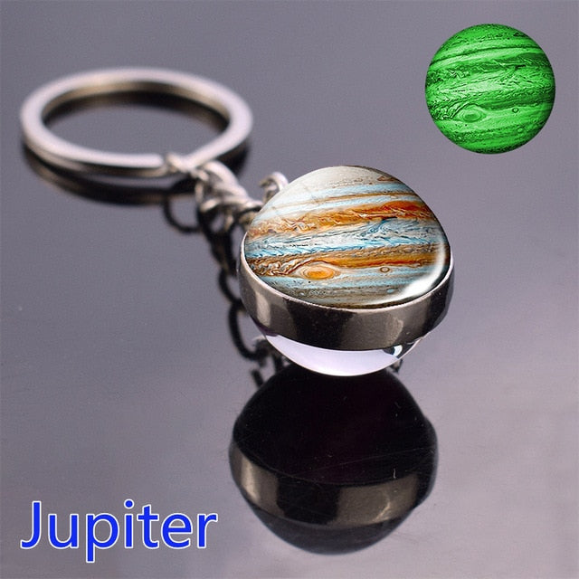 Glow In The Dark Solar System Planet Keyring Galaxy Nebula Luminous Keychain Moon Earth Sun Double Side Glass Ball Key Chain