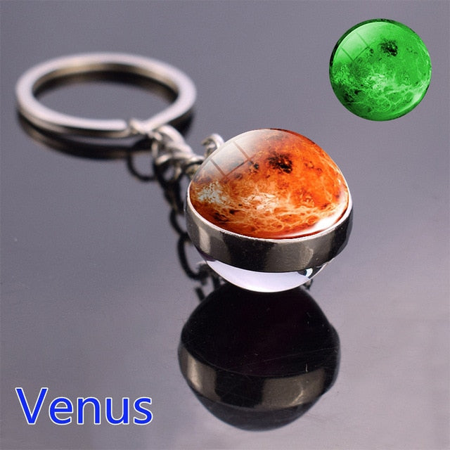 Glow In The Dark Solar System Planet Keyring Galaxy Nebula Luminous Keychain Moon Earth Sun Double Side Glass Ball Key Chain