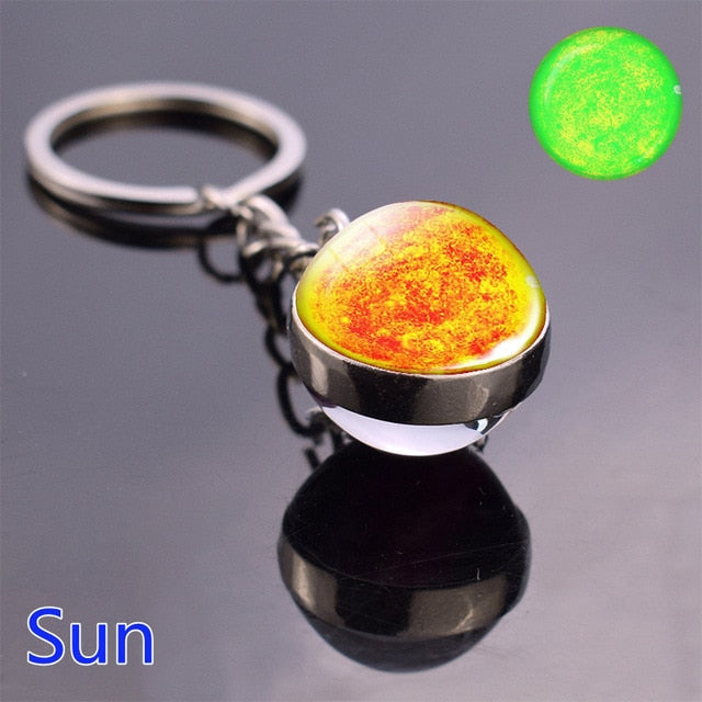 Glow In The Dark Solar System Planet Keyring Galaxy Nebula Luminous Keychain Moon Earth Sun Double Side Glass Ball Key Chain