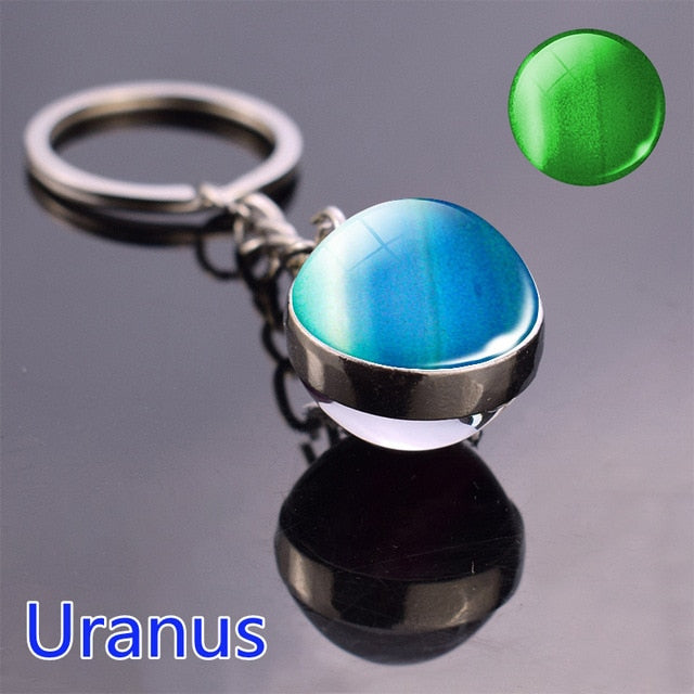 Glow In The Dark Solar System Planet Keyring Galaxy Nebula Luminous Keychain Moon Earth Sun Double Side Glass Ball Key Chain