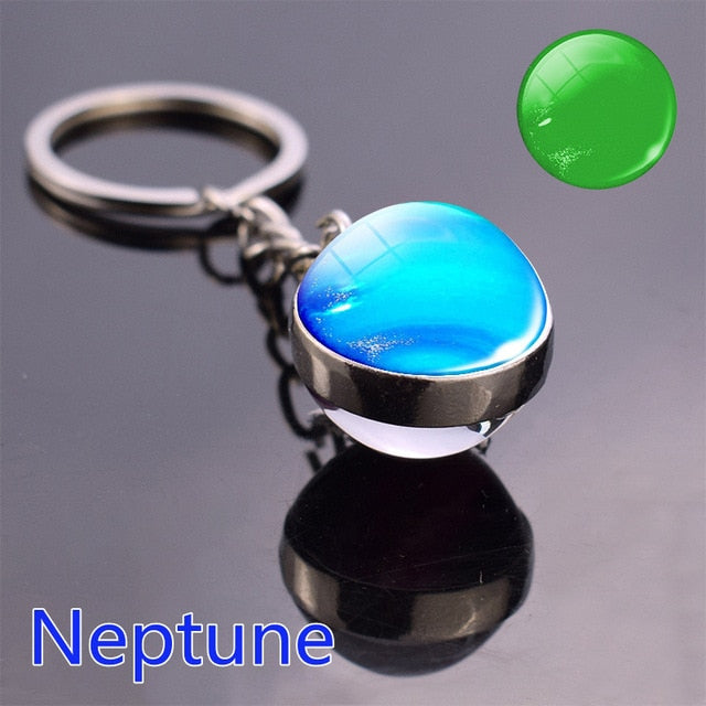 Glow In The Dark Solar System Planet Keyring Galaxy Nebula Luminous Keychain Moon Earth Sun Double Side Glass Ball Key Chain