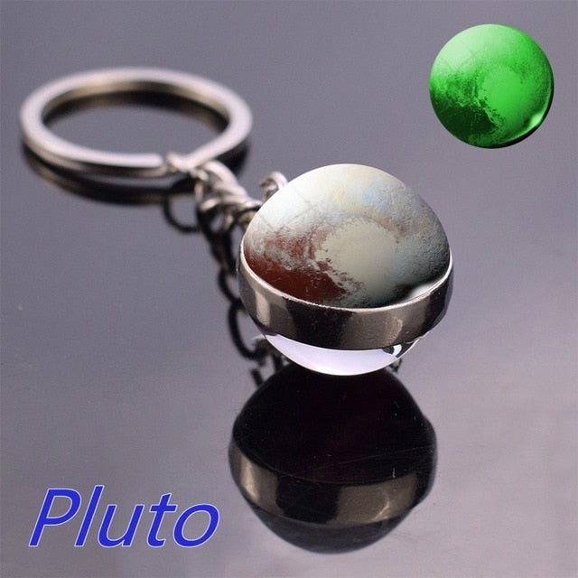 Glow In The Dark Solar System Planet Keyring Galaxy Nebula Luminous Keychain Moon Earth Sun Double Side Glass Ball Key Chain