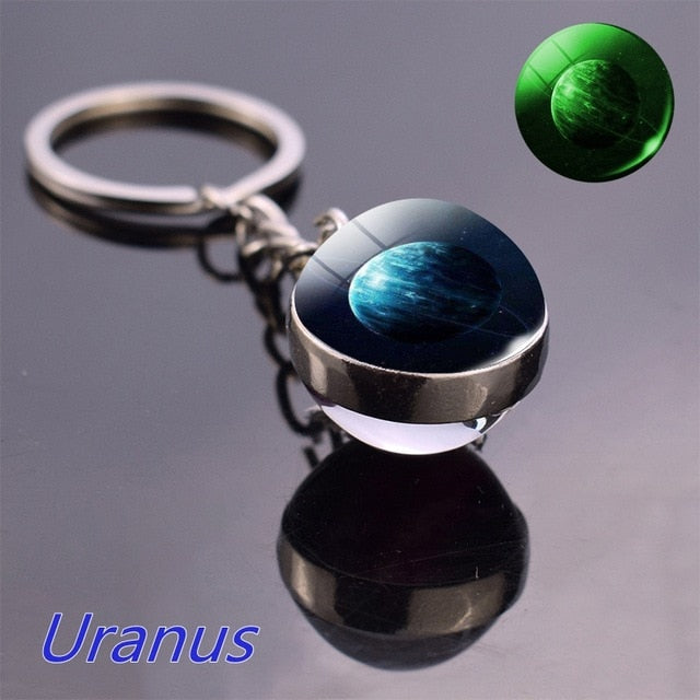 Glow In The Dark Solar System Planet Keyring Galaxy Nebula Luminous Keychain Moon Earth Sun Double Side Glass Ball Key Chain