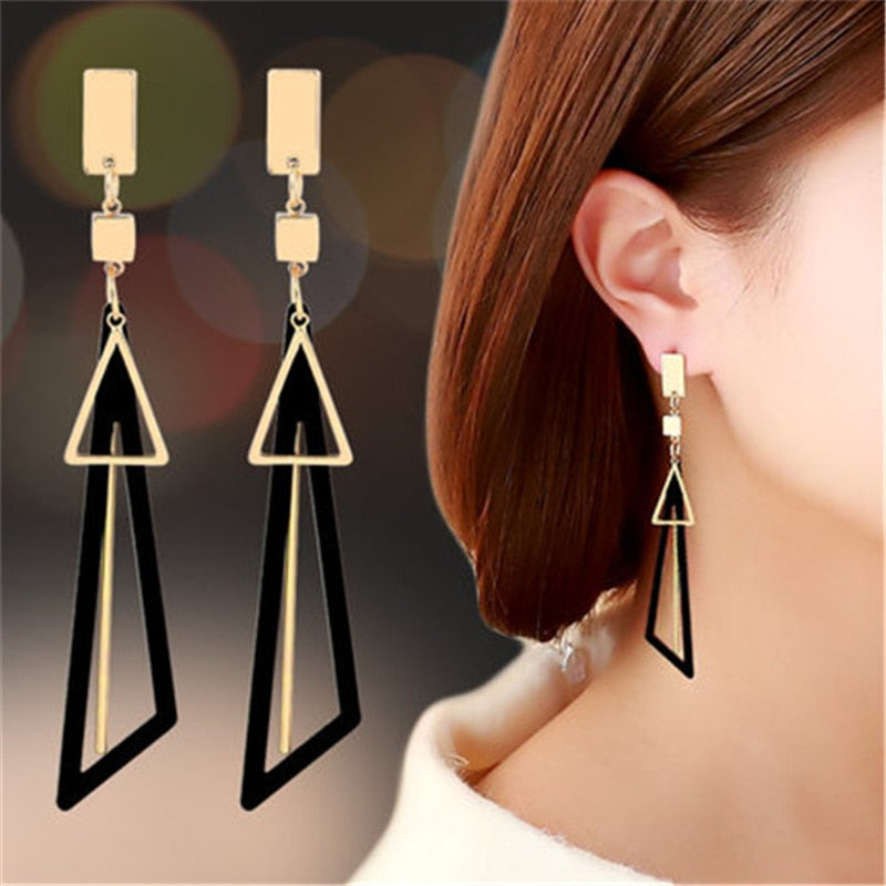 2020 Korean Long Statement Geometric Triangle Tassel Dangle Drop Earrings For Women Earrings Fashion Jewelry Oorbellen Brincos