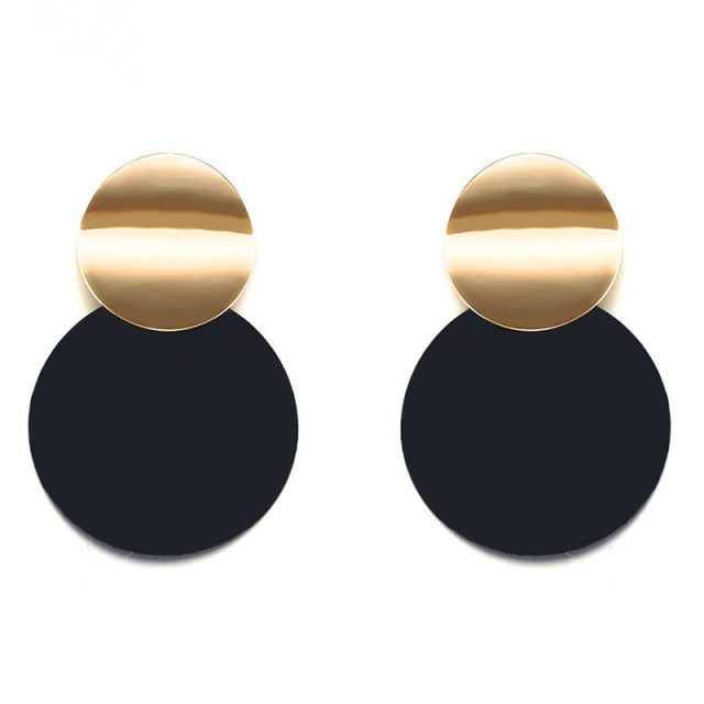 Korean Statement Black Acrylic Drop Earrings for Women 2019 Fashion Jewelry Vintage Geometric Gold Asymmetric Earring