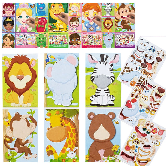 Kids DIY Stickers Puzzle Games Make-a-Face Princess Animal Dinosaur Assemble  Jigsaw Children Recognition Training Education Toy