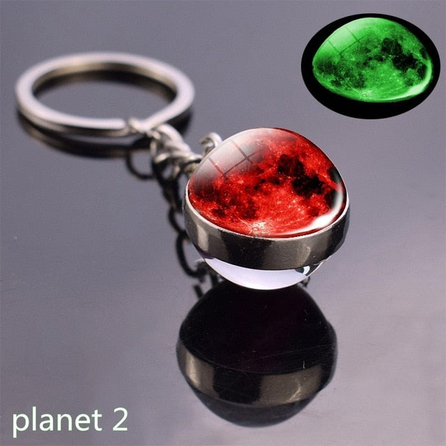 Glow In The Dark Solar System Planet Keyring Galaxy Nebula Luminous Keychain Moon Earth Sun Double Side Glass Ball Key Chain