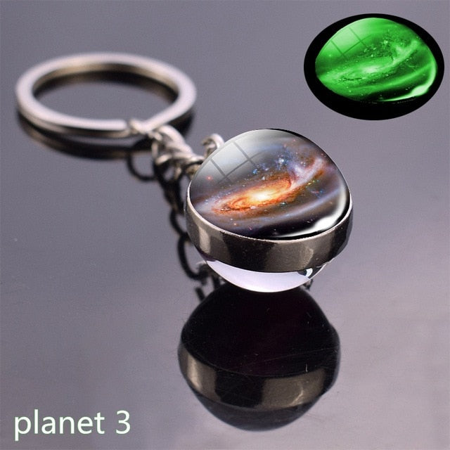 Glow In The Dark Solar System Planet Keyring Galaxy Nebula Luminous Keychain Moon Earth Sun Double Side Glass Ball Key Chain