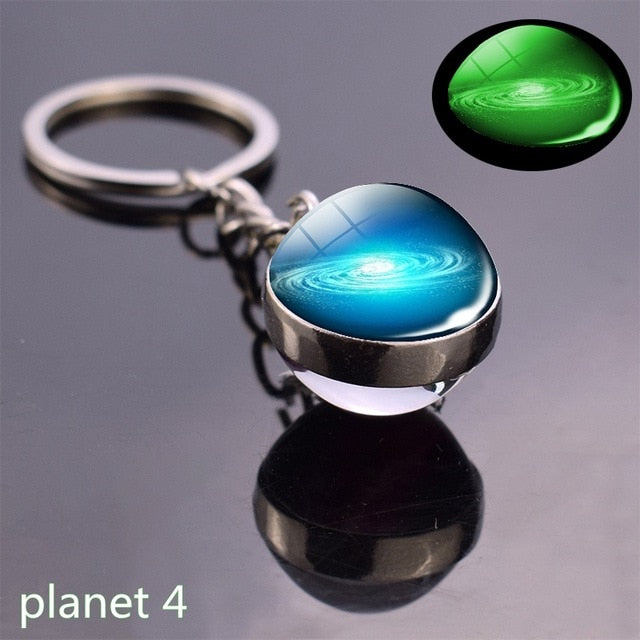 Glow In The Dark Solar System Planet Keyring Galaxy Nebula Luminous Keychain Moon Earth Sun Double Side Glass Ball Key Chain