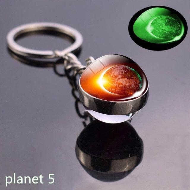 Glow In The Dark Solar System Planet Keyring Galaxy Nebula Luminous Keychain Moon Earth Sun Double Side Glass Ball Key Chain