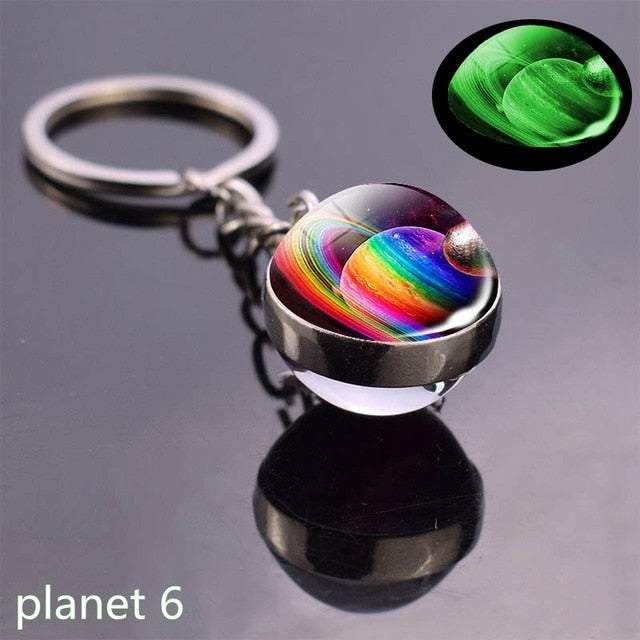 Glow In The Dark Solar System Planet Keyring Galaxy Nebula Luminous Keychain Moon Earth Sun Double Side Glass Ball Key Chain