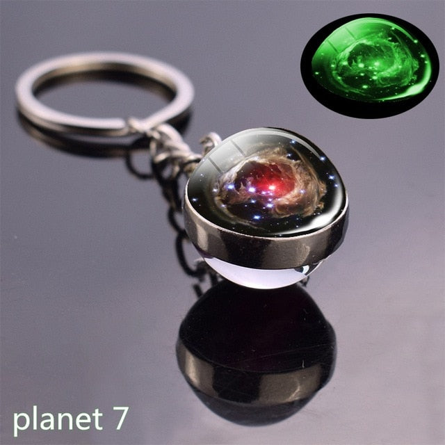 Glow In The Dark Solar System Planet Keyring Galaxy Nebula Luminous Keychain Moon Earth Sun Double Side Glass Ball Key Chain