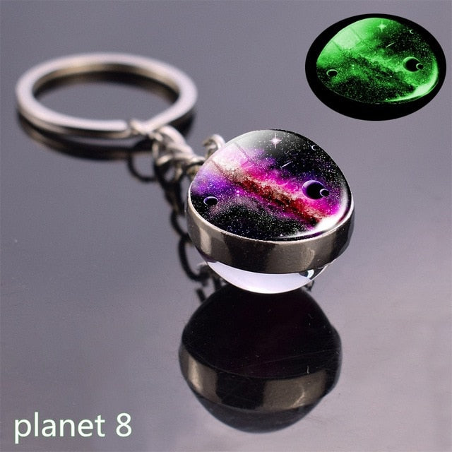 Glow In The Dark Solar System Planet Keyring Galaxy Nebula Luminous Keychain Moon Earth Sun Double Side Glass Ball Key Chain