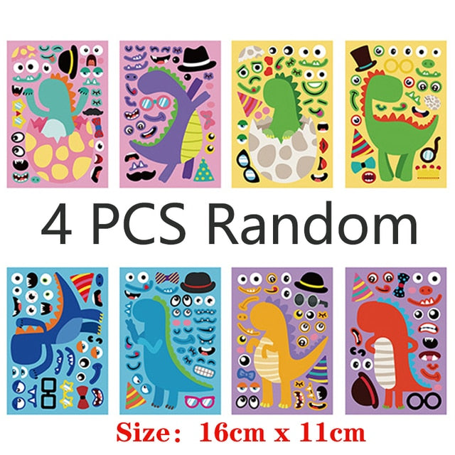 Kids DIY Stickers Puzzle Games Make-a-Face Princess Animal Dinosaur Assemble  Jigsaw Children Recognition Training Education Toy