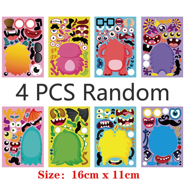 Kids DIY Stickers Puzzle Games Make-a-Face Princess Animal Dinosaur Assemble  Jigsaw Children Recognition Training Education Toy