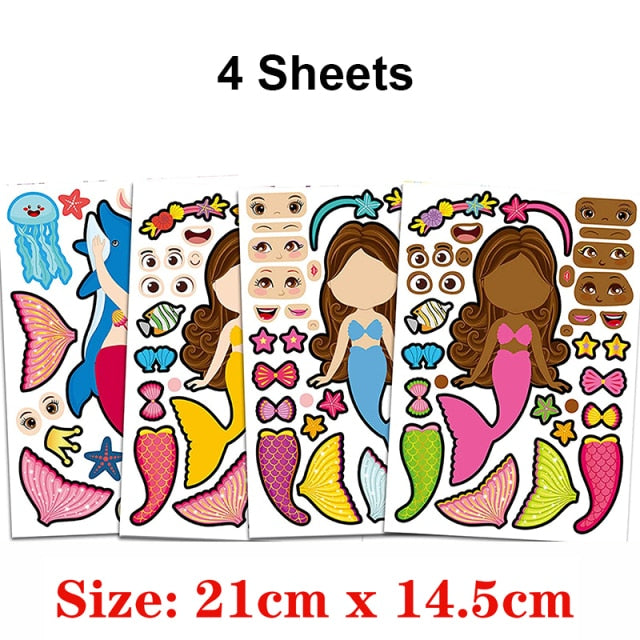 Kids DIY Stickers Puzzle Games Make-a-Face Princess Animal Dinosaur Assemble  Jigsaw Children Recognition Training Education Toy