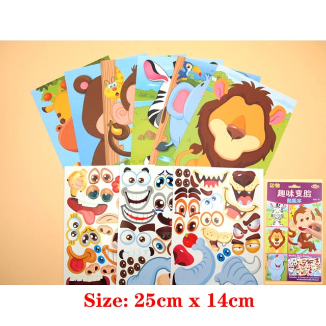 Kids DIY Stickers Puzzle Games Make-a-Face Princess Animal Dinosaur Assemble  Jigsaw Children Recognition Training Education Toy