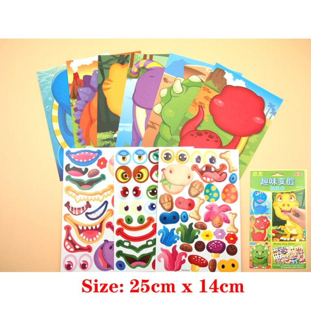 Kids DIY Stickers Puzzle Games Make-a-Face Princess Animal Dinosaur Assemble  Jigsaw Children Recognition Training Education Toy