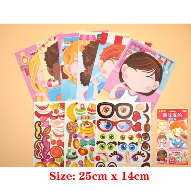 Kids DIY Stickers Puzzle Games Make-a-Face Princess Animal Dinosaur Assemble  Jigsaw Children Recognition Training Education Toy