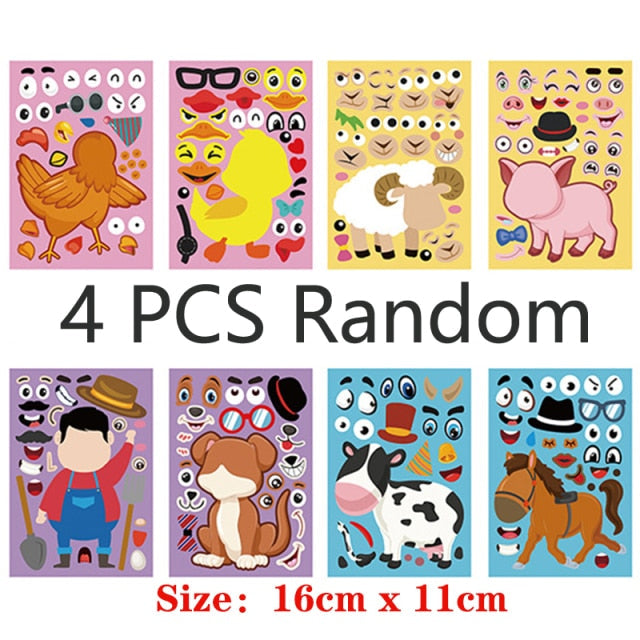 Kids DIY Stickers Puzzle Games Make-a-Face Princess Animal Dinosaur Assemble  Jigsaw Children Recognition Training Education Toy