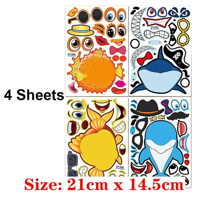 Kids DIY Stickers Puzzle Games Make-a-Face Princess Animal Dinosaur Assemble  Jigsaw Children Recognition Training Education Toy