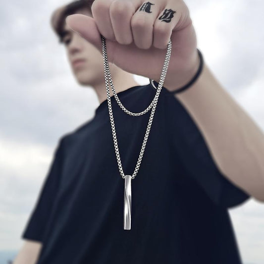 2021 Fashion New Black Rectangle Pendant Necklace Men Trendy Simple Stainless Steel Chain Men Necklace Jewelry Gift-zz22zz-teddypopup